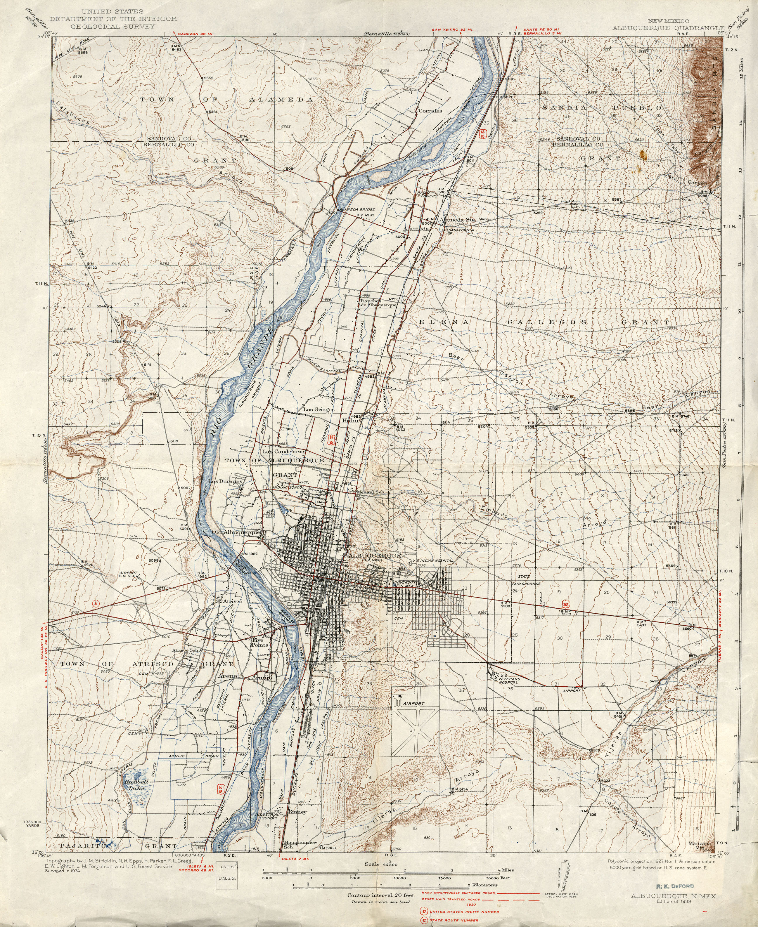 Historical Map Of Abq 1937 Albuquerque